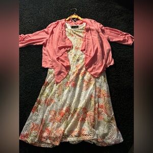 Perceptions Pink and White Floral Dress with Cardigan